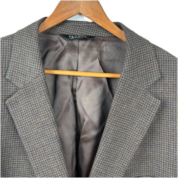 Jos A Bank Blazer 54R Brown Blue Houndstooth Check 100% Wool Sport Coat Jacket - Picture 3 of 8